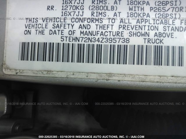 5TEHN72N34Z395738 - 2004 TOYOTA TACOMA DOUBLE CAB ვერცხლისფერი ფოტო 9