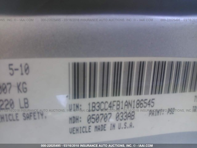 1B3CC4FB1AN186545 - 2010 DODGE AVENGER SXT SILVER photo 9