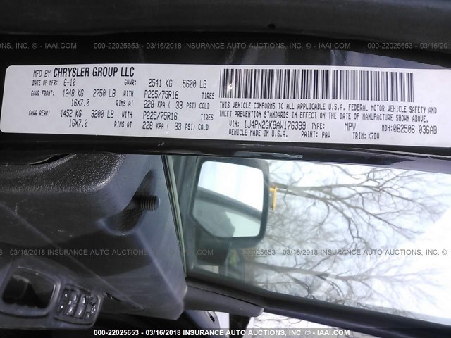 1J4PN2GK8AW176399 - 2010 JEEP LIBERTY SPORT 黑色 照片 9