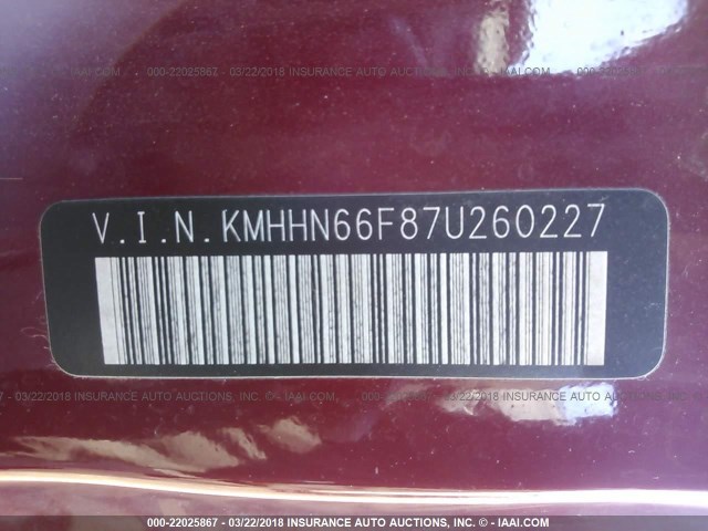 KMHHN66F87U260227 - 2007 HYUNDAI TIBURON GT/SE/GT LIMITED RED photo 9