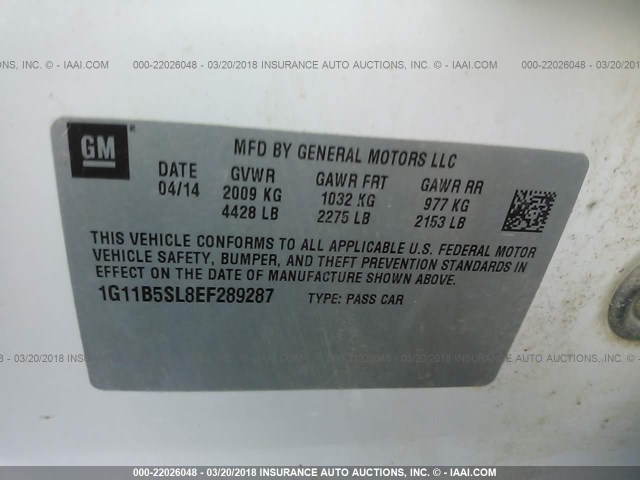 1G11B5SL8EF289287 - 2014 CHEVROLET MALIBU LS 白色 照片 9