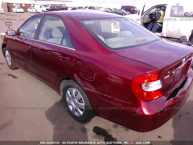 JTDBE32KX20030331 - 2002 TOYOTA CAMRY LE/XLE/SE RED photo 3