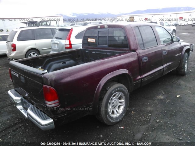 1B7HL2AN71S326982 - 2001 DODGE DAKOTA QUAD MAROON photo 4