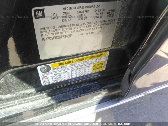 1G1ZC5EU2CF334659 - 2012 CHEVROLET MALIBU 1LT BLACK photo 9