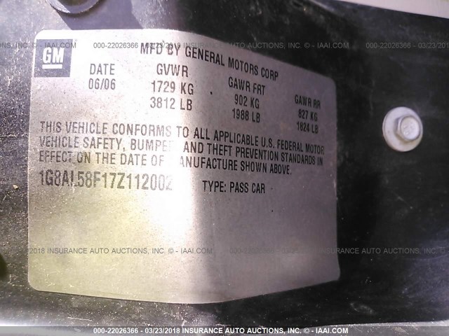 1G8AL58F17Z112002 - 2007 SATURN ION LEVEL 3 BLACK photo 9