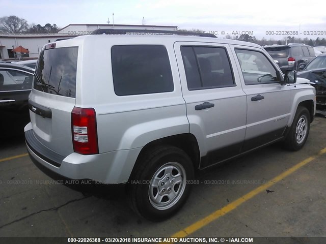 1C4NJPBA2ED512604 - 2014 JEEP PATRIOT SPORT SILVER photo 4