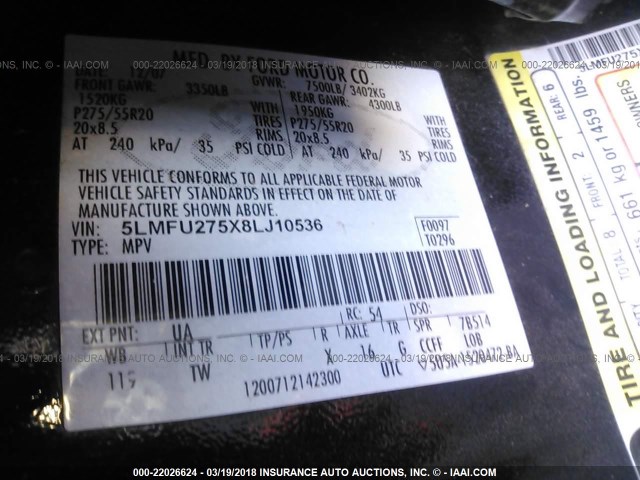 5LMFU275X8LJ10536 - 2008 LINCOLN NAVIGATOR BLACK photo 9