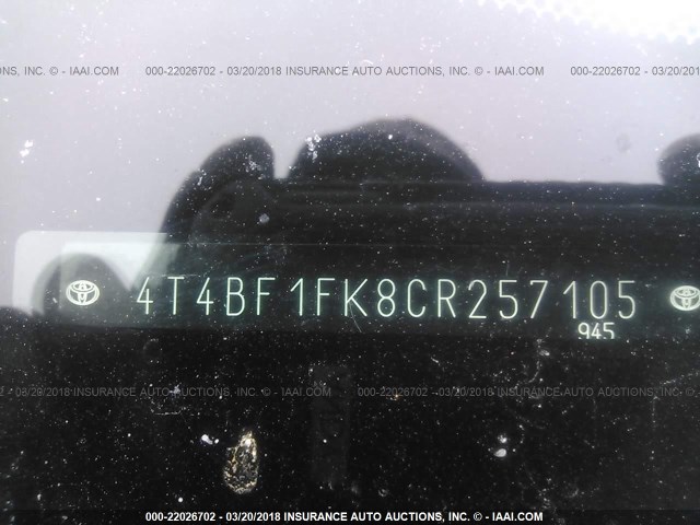 4T4BF1FK8CR257105 - 2012 TOYOTA CAMRY SE/LE/XLE 黑色 照片 9