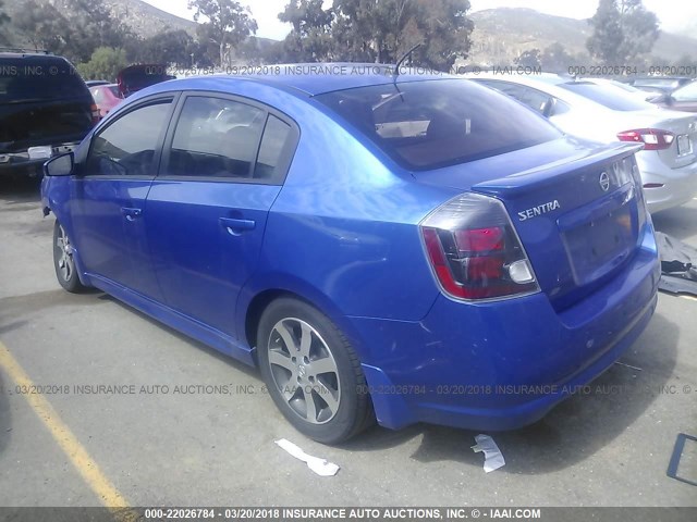 3N1AB6AP5CL739341 - 2012 NISSAN SENTRA 2.0/2.0S/SR/2.0SL BLUE photo 3