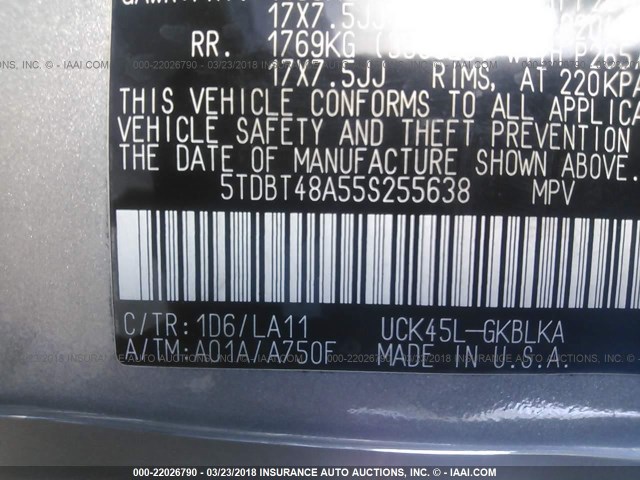 5TDBT48A55S255638 - 2005 TOYOTA SEQUOIA LIMITED SILVER photo 9