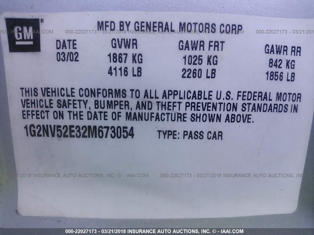 1G2NV52E32M673054 - 2002 PONTIAC GRAND AM GT1 GRAY photo 9