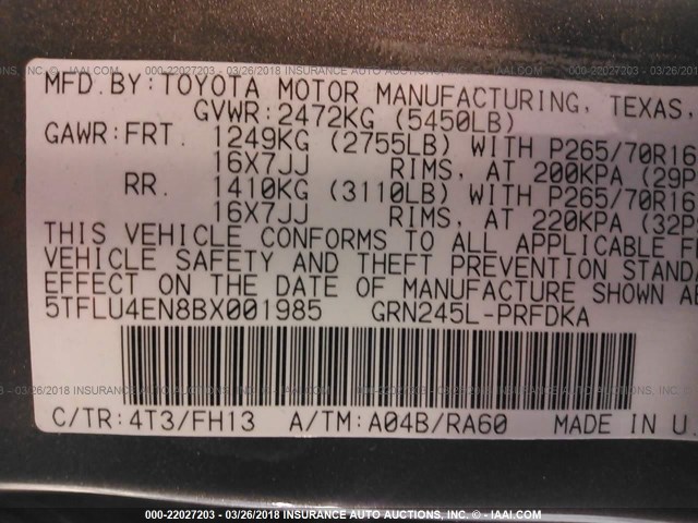 5TFLU4EN8BX001985 - 2011 TOYOTA TACOMA DOUBLE CAB 米色 照片 9
