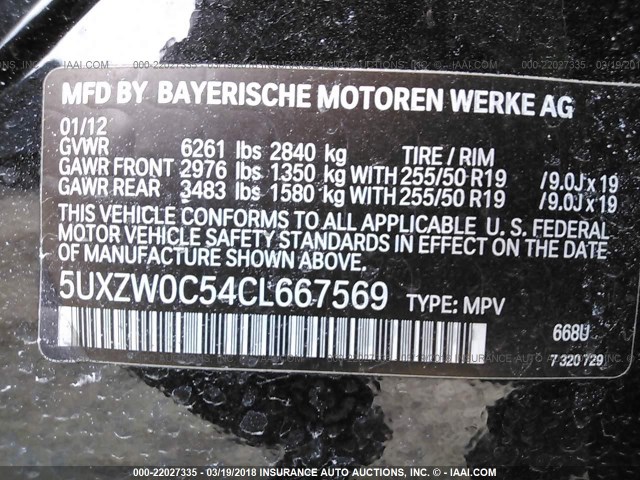 5UXZW0C54CL667569 - 2012 BMW X5 XDRIVE35D Noir photo 9