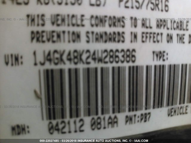 1J4GK48K24W286386 - 2004 JEEP LIBERTY SPORT 蓝色 照片 9