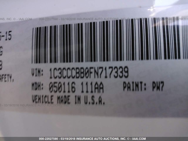 1C3CCCBB0FN717339 - 2015 CHRYSLER 200 S WHITE photo 9