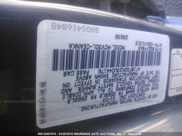 4T1BF32K23U044176 - 2003 TOYOTA CAMRY LE/XLE/SE BLUE photo 9