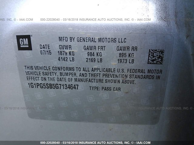 1G1PG5SB5G7134647 - 2016 CHEVROLET CRUZE LIMITED LTZ SILVER photo 9