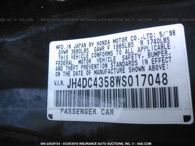 JH4DC4358WS017048 - 1998 ACURA INTEGRA LS GREEN photo 9