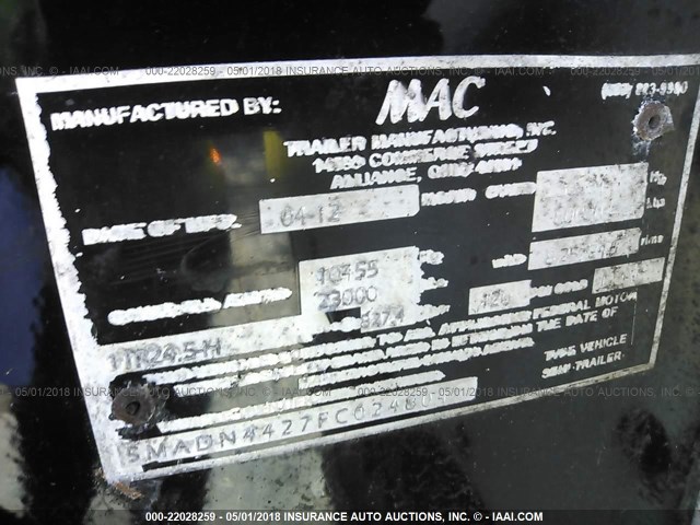 5MADN4427FC024804 - 2015 MAC TRAILER MFG END DUMP  Unknown photo 9