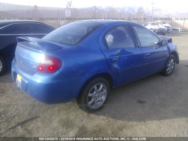 1B3ES56C74D504222 - 2004 DODGE NEON SXT BLUE photo 4