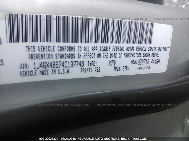 1J4GX48S74C137748 - 2004 JEEP GRAND CHEROKEE LAREDO/COLUMBIA/FREEDOM 银色 照片 9