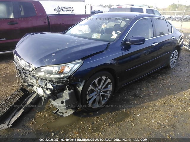 1HGCR2F59EA093962 - 2014 HONDA ACCORD SPORT BLUE photo 2