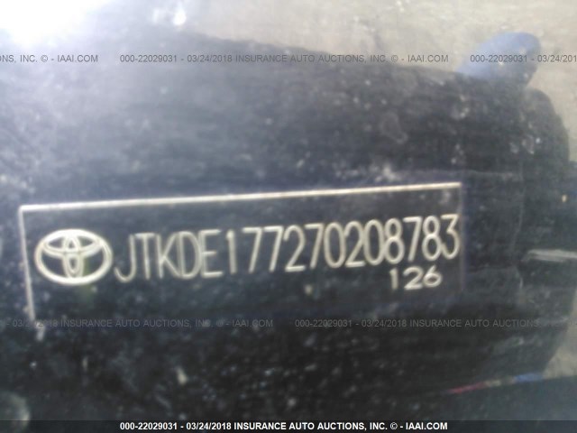 JTKDE177270208783 - 2007 TOYOTA SCION TC BLACK photo 9