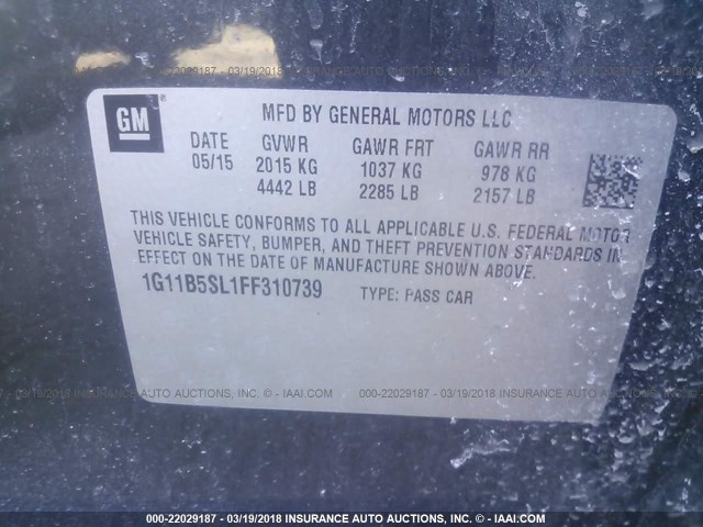 1G11B5SL1FF310739 - 2015 CHEVROLET MALIBU LS GRAY photo 9