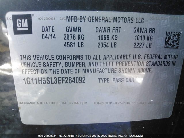 1G11H5SL3EF284092 - 2014 CHEVROLET MALIBU LTZ 灰色 照片 9