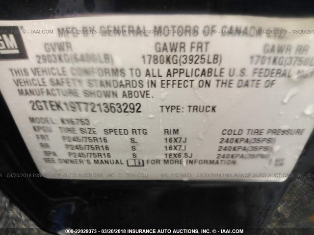 2GTEK19T721363292 - 2002 GMC NEW SIERRA K1500 BLUE photo 9