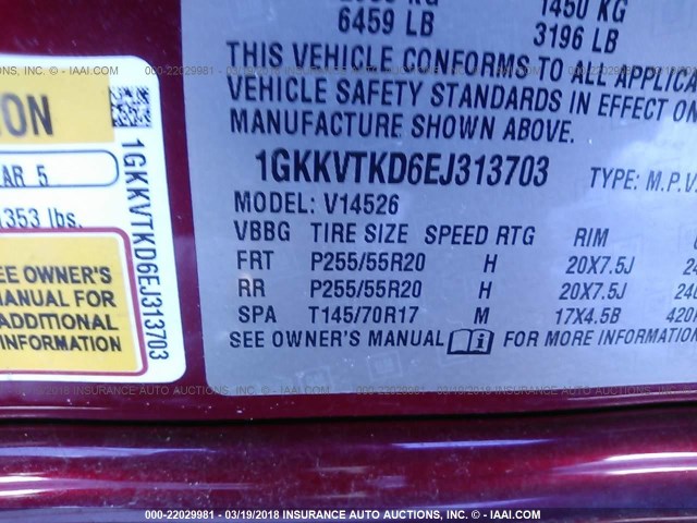 1GKKVTKD6EJ313703 - 2014 GMC ACADIA DENALI RED photo 9