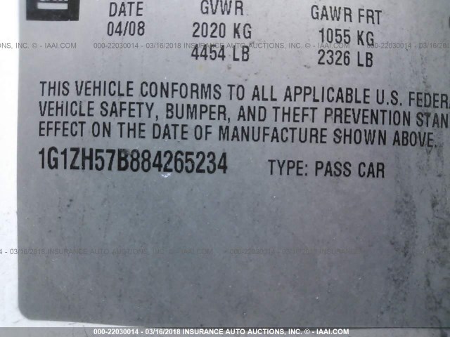 1G1ZH57B884265234 - 2008 CHEVROLET MALIBU 1LT 白色 照片 9