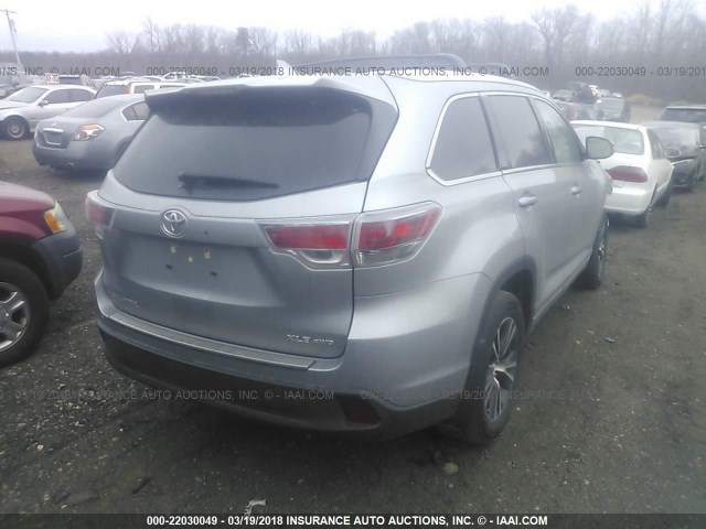 5TDJKRFH3GS500192 - 2016 TOYOTA HIGHLANDER XLE ნაცრისფერი ფოტო 4