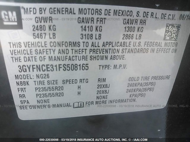 3GYFNCE31FS508165 - 2015 CADILLAC SRX PERFORMANCE COLLECTION Сұр фото 9