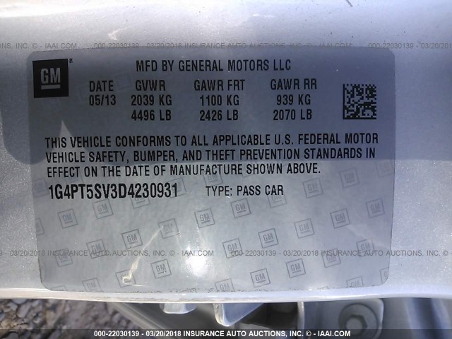 1G4PT5SV3D4230931 - 2013 BUICK VERANO PREMIUM SILVER photo 9