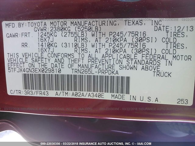 5TFJX4GN3EX029810 - 2014 TOYOTA TACOMA DOUBLE CAB წითელი ფოტო 9