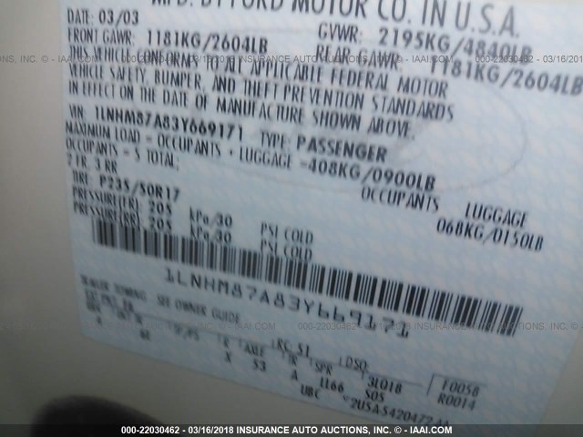 1LNHM87A83Y669171 - 2003 LINCOLN LS WHITE photo 9