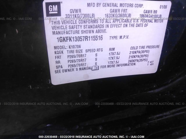 1GKFK13057R115516 - 2007 GMC YUKON 黑色 照片 9