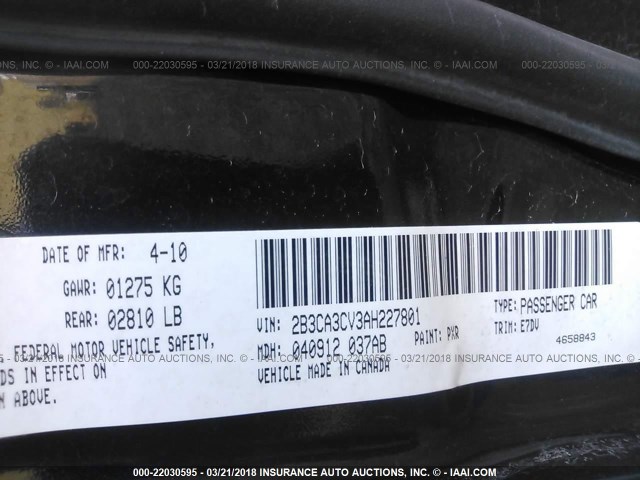 2B3CA3CV3AH227801 - 2010 DODGE CHARGER SXT BLACK photo 9