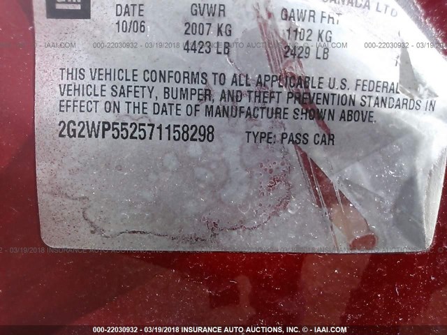 2G2WP552571158298 - 2007 PONTIAC GRAND PRIX წითელი ფოტო 9