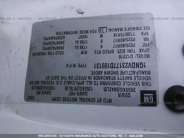 1GNDV23177D189131 - 2007 CHEVROLET UPLANDER LS Білий фото 9