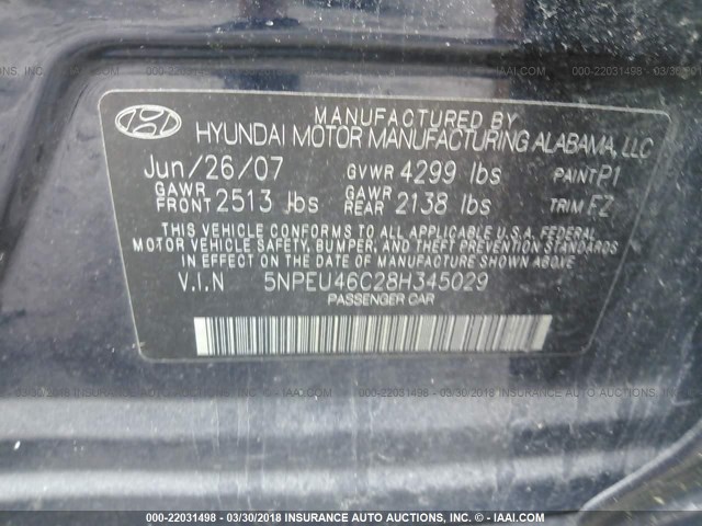 5NPEU46C28H345029 - 2008 HYUNDAI SONATA SE/LIMITED Dark Blue photo 9