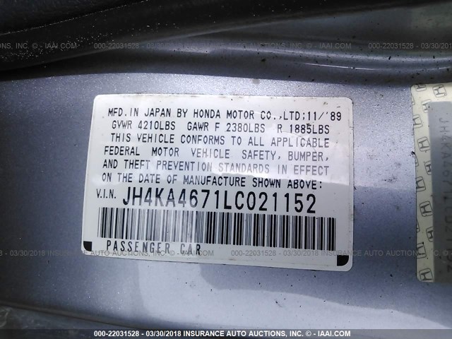 JH4KA4671LC021152 - 1990 ACURA LEGEND LS Light Blue photo 9