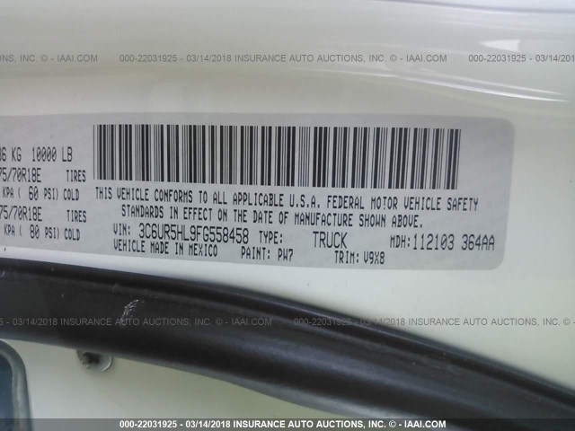 3C6UR5HL9FG558458 - 2015 RAM 2500 ST WHITE photo 9