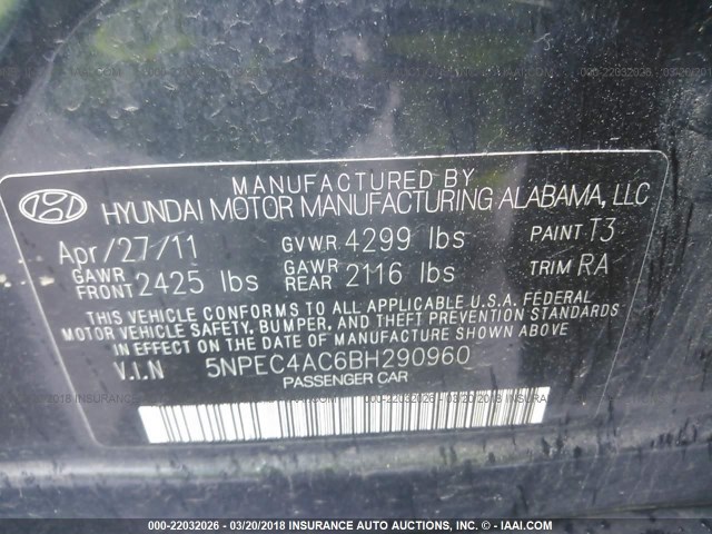 5NPEC4AC6BH290960 - 2011 HYUNDAI SONATA SE/LIMITED Dark Blue photo 9