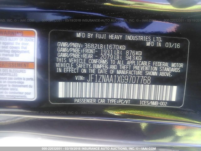 JF1ZNAA1XG9707768 - 2016 TOYOTA SCION FR-S შავი ფოტო 9