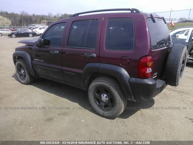 1J4GL48K63W554643 - 2003 JEEP LIBERTY SPORT/FREEDOM MAROON photo 3