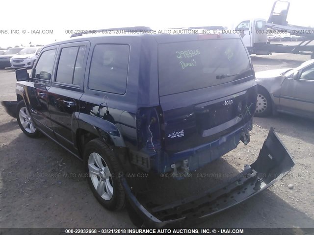 1C4NJPBB5ED887573 - 2014 JEEP PATRIOT SPORT BLUE photo 3