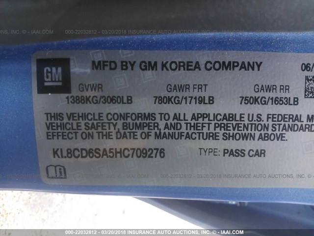 KL8CD6SA5HC709276 - 2017 CHEVROLET SPARK 1LT Синий фото 9