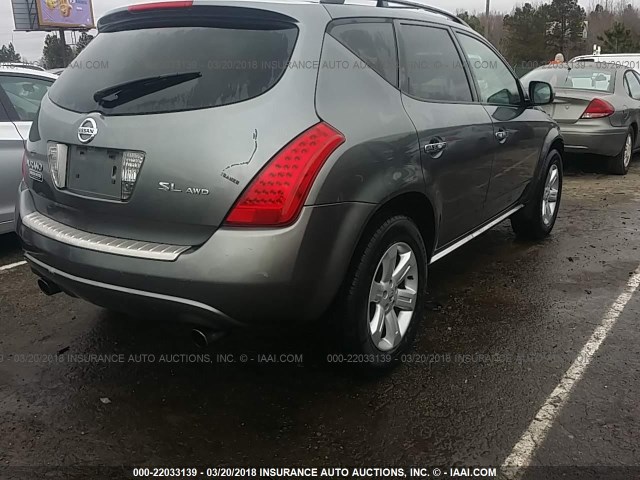 JN8AZ08W36W542710 - 2006 NISSAN MURANO SL/SE/S GRAY photo 4